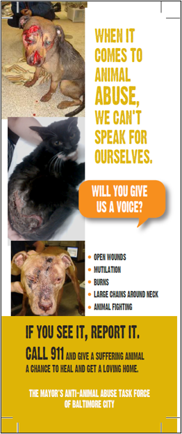Baltimore animal cruelty bookmark